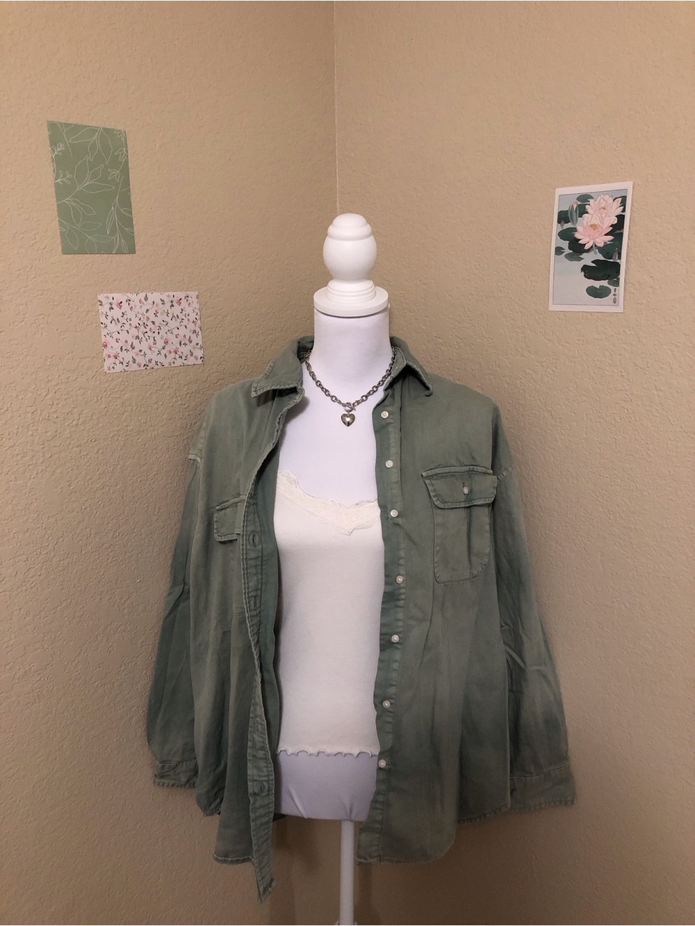 aerie Olive Green Button-Front Utility Shirt Jacket